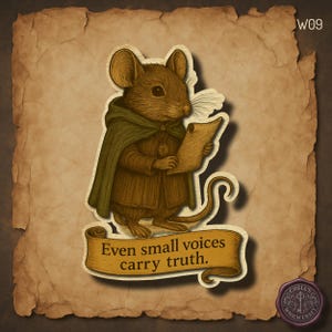 Mouse Cloaked Forest Sticker, Inspirational Small Voice Quote, Gothic Woodland Animal Sticker, Cottagecore Fairytale