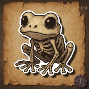 Skeleton Frog Sticker, Gothic Amphibian, Creepy Cute Frog Skeleton, Anatomical Frog Art, Bone Frog, Frogcore, Cottage Goth, Spooky Animal