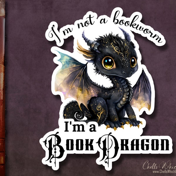 Book Dragon Sticker, Holographic Option, Not a Book Worm, Sci-Fi Readers, Black Dragon Sticker, Love Reading, Book Lover Gifts, Bookish Worm