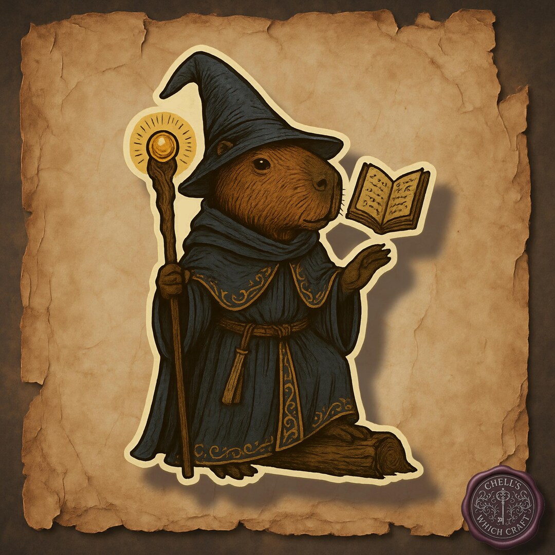 Medieval Capybara Wizard Sticker, RPG Spellcaster Animal Sticker ...
