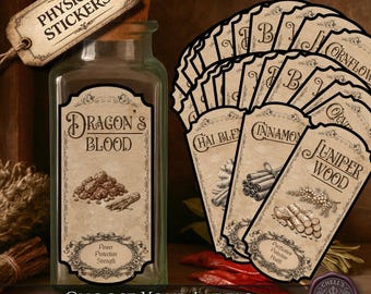 Apothecary Jar Labels, Gothic Herb and Spice Pantry Set, Kitchen Organization Stickers, Build Your Own 154 Options
