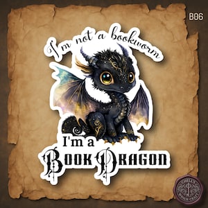 Book Dragon Sticker, Holographic Option, Not a Book Worm, Sci-Fi Readers, Black Dragon Sticker, Love Reading, Book Lover Gifts, Bookish Worm