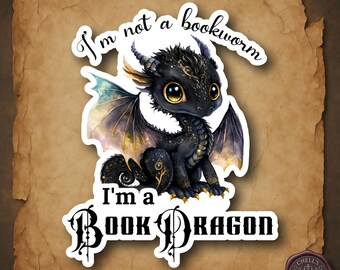 Book Dragon Sticker, Holographic Option, Not a Book Worm, Sci-Fi Readers, Black Dragon Sticker, Love Reading, Book Lover Gifts, Bookish Worm