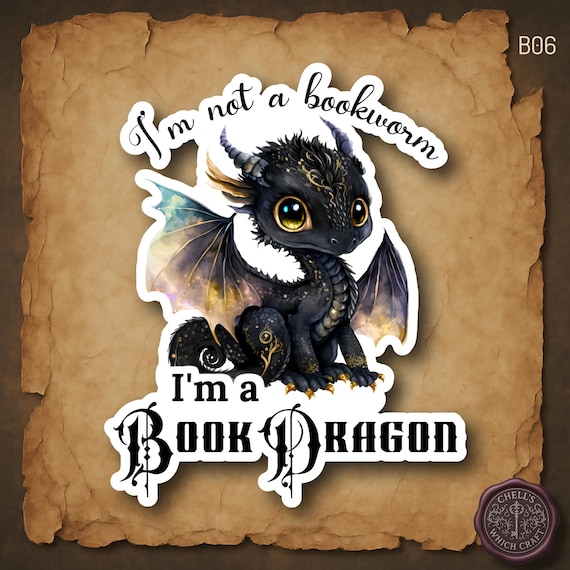 Book Dragon Sticker, Holographic Option, Not a Book Worm, Sci-Fi Readers, Black Dragon Sticker, Love Reading, Book Lover Gifts, Bookish Worm