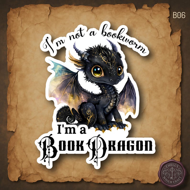 Book Dragon Sticker, Holographic Option, Not a Book Worm, Sci-Fi Readers, Black Dragon Sticker, Love Reading, Book Lover Gifts, Bookish Worm image 1