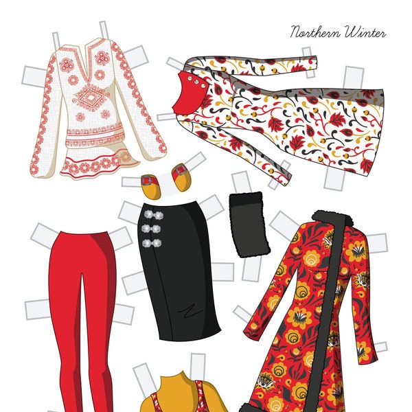 Bauen Sie Ihr eigenes Set Instant Download Paper Doll Garderobe - Nordischer Winter