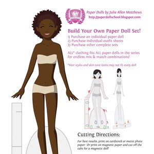 Build Your Own Set Instant Download Paper Doll - Dark Skin Tone, Red Hair