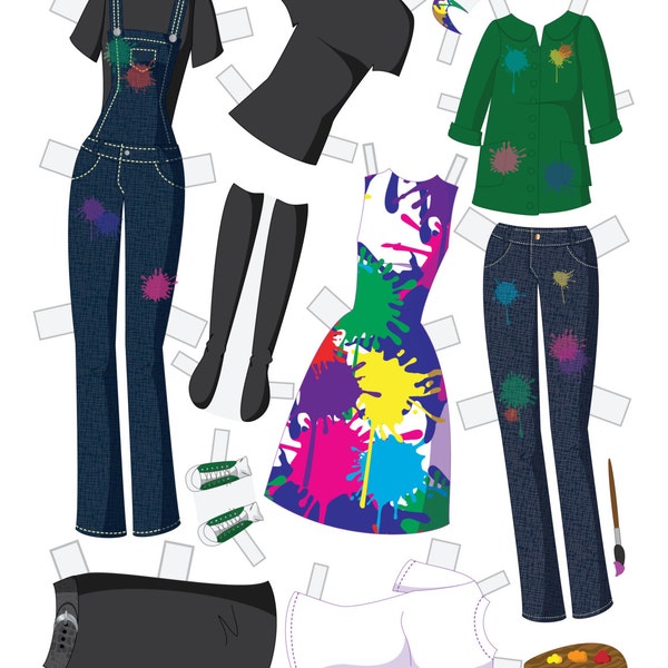 Build Your Own Set Instant Download Paper Doll Wardrobe - Artist