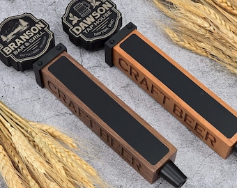 Personalized Beer Tap Handle – Black Label Menu Edition – Custom Cherry or Walnut Wood with Black Ferrule