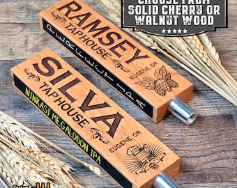 Personalized Tap Handle | Custom Engraved Beer Tap with Chalkboard | Solid Cherry or Walnut