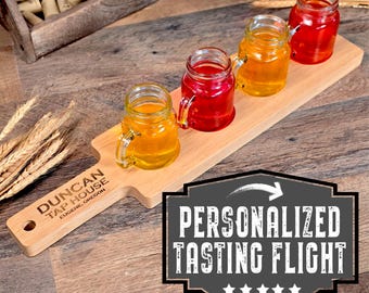 Personalized Beer Flight – Solid Wood Flight Board and Mini Mason Jar Glasses