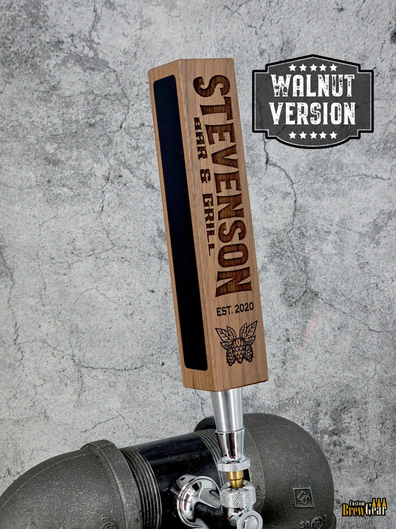 Custom Beer Tap Handle-Laser Engraved with Chalkboard - Tap House Edition - Personalized Keg Tap Walnut