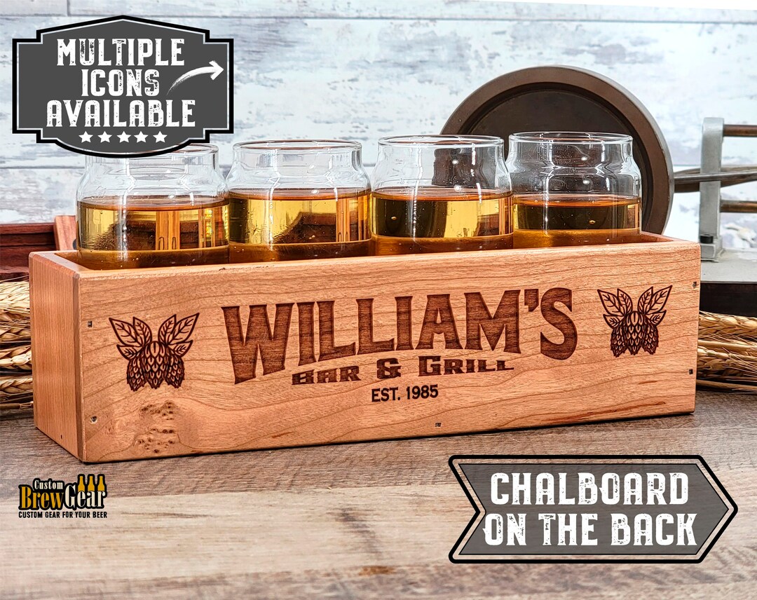 Personalized Beer Flight With Chalkboard Solid Cherry Tasting Flight Custom Beer Taster With