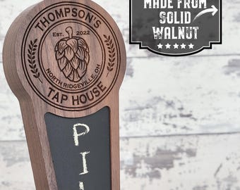 Walnut Custom Beer Tap Handle with Chalkboard Insert, Hop Edition, Personalized Laser Engraved Kegerator Tap Handle
