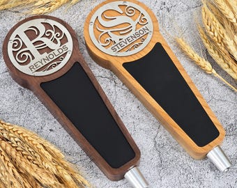Custom Monogram Tap Handle with Engraved Name – Walnut or Cherry