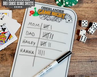 Personalized Dry Erase Score Sheet, Family Game Night Score Card