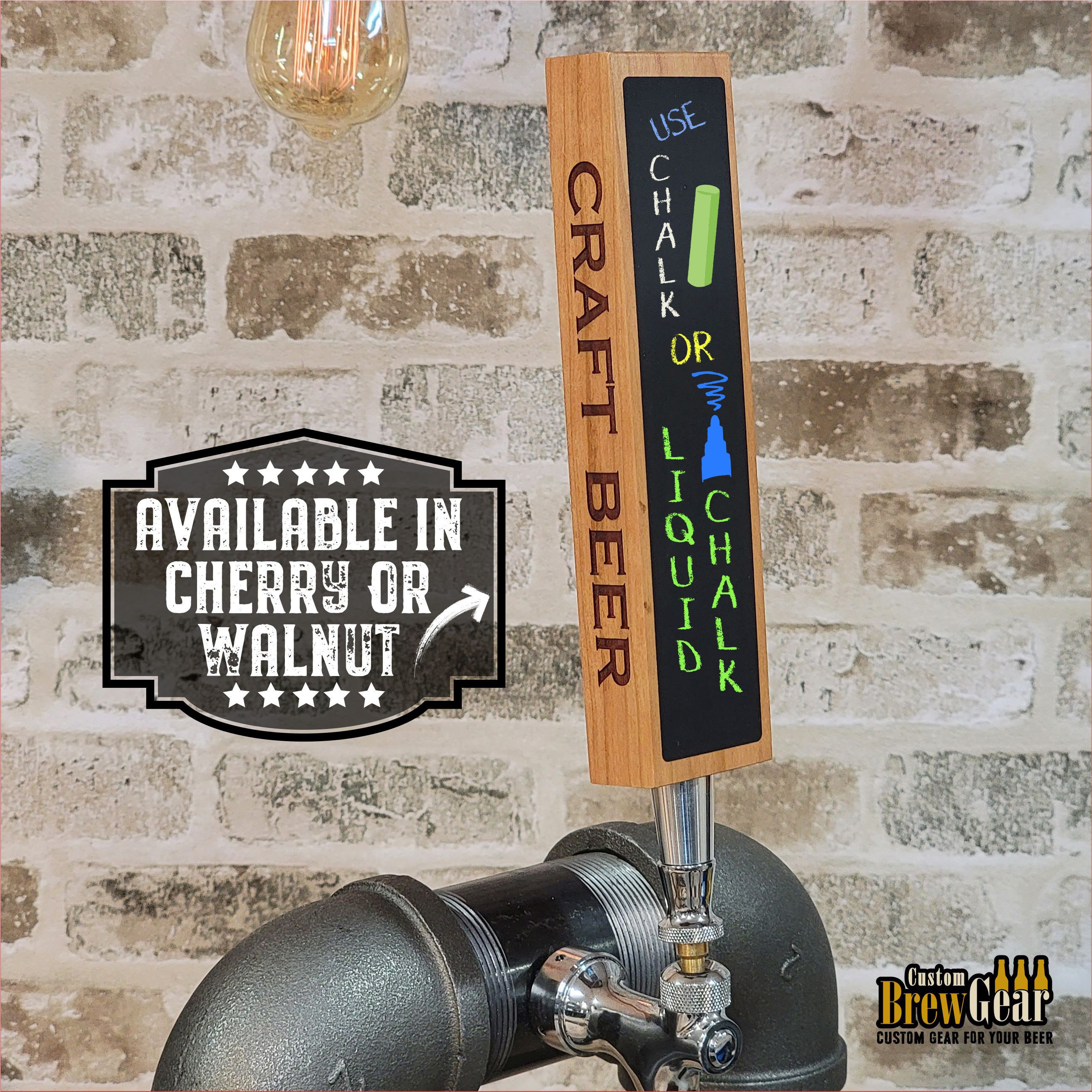 2-Pack Wooden Chalkboard Beer Tap Handles With Chalk Markers - For Home Brewers, Bars, Restaurants