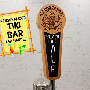 Custom Tiki Bar Beer Tap Handle with Chalkboard Insert and Laser Engraved Logo - Personalized