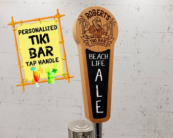 Custom Tiki Bar Beer Tap Handle with Chalkboard Insert and Laser Engraved Logo - Personalized