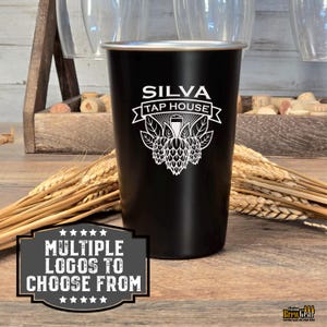 Personalized Stainless Steel Pint Glass, Black Engraved Beer Pint Glass