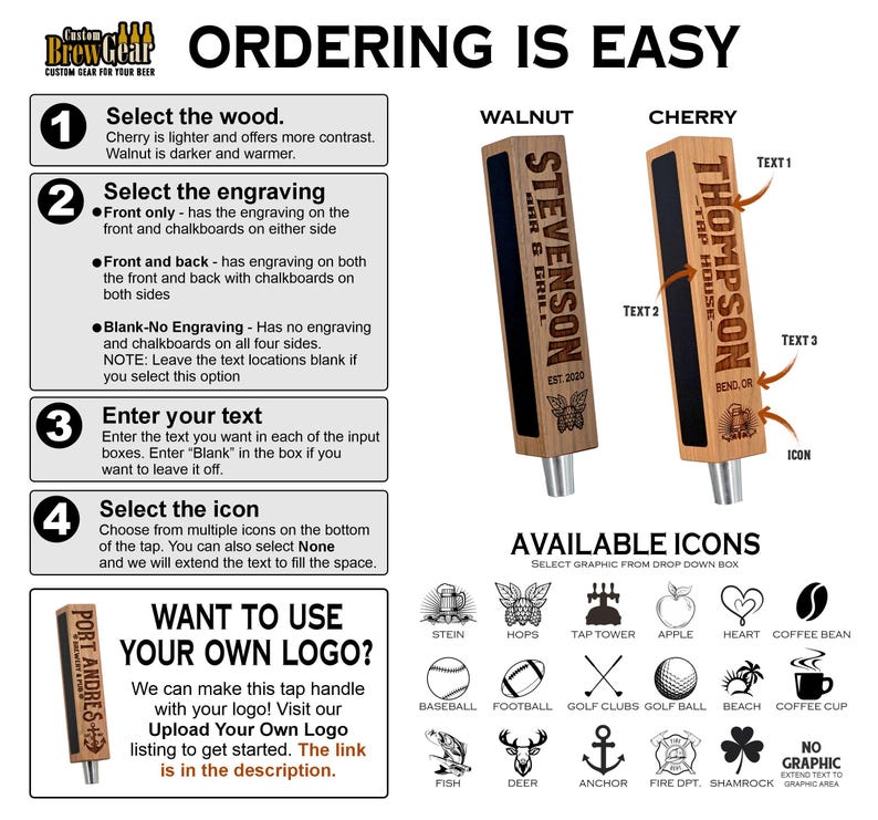Custom Beer Tap Handle-Laser Engraved with Chalkboard - Tap House Edition - Personalized Keg Tap image 2