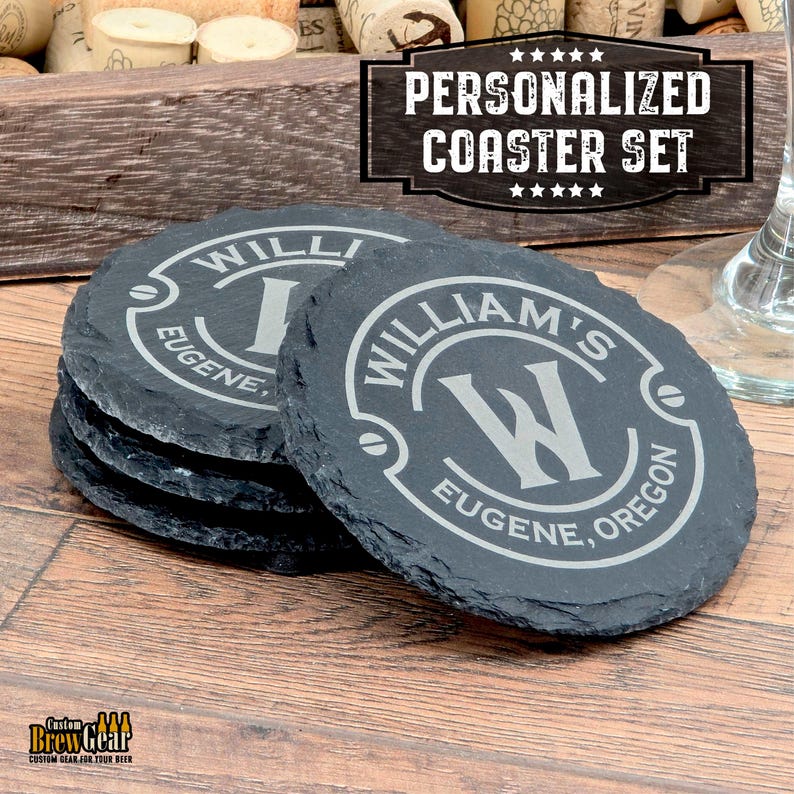 Personalized Laser Engraved Slate Coaster Set- Topper Edition | Custom ...