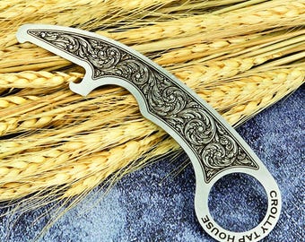 Personalized Stainless Steel Bottle Opener with Laser Engraved Scroll Design