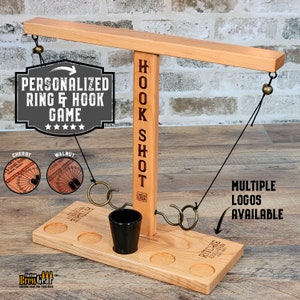 Personalized Ring & Hook Game, Solid Cherry or Walnut Ring Toss Game, Hook Shot Game, Table Top Ring Game