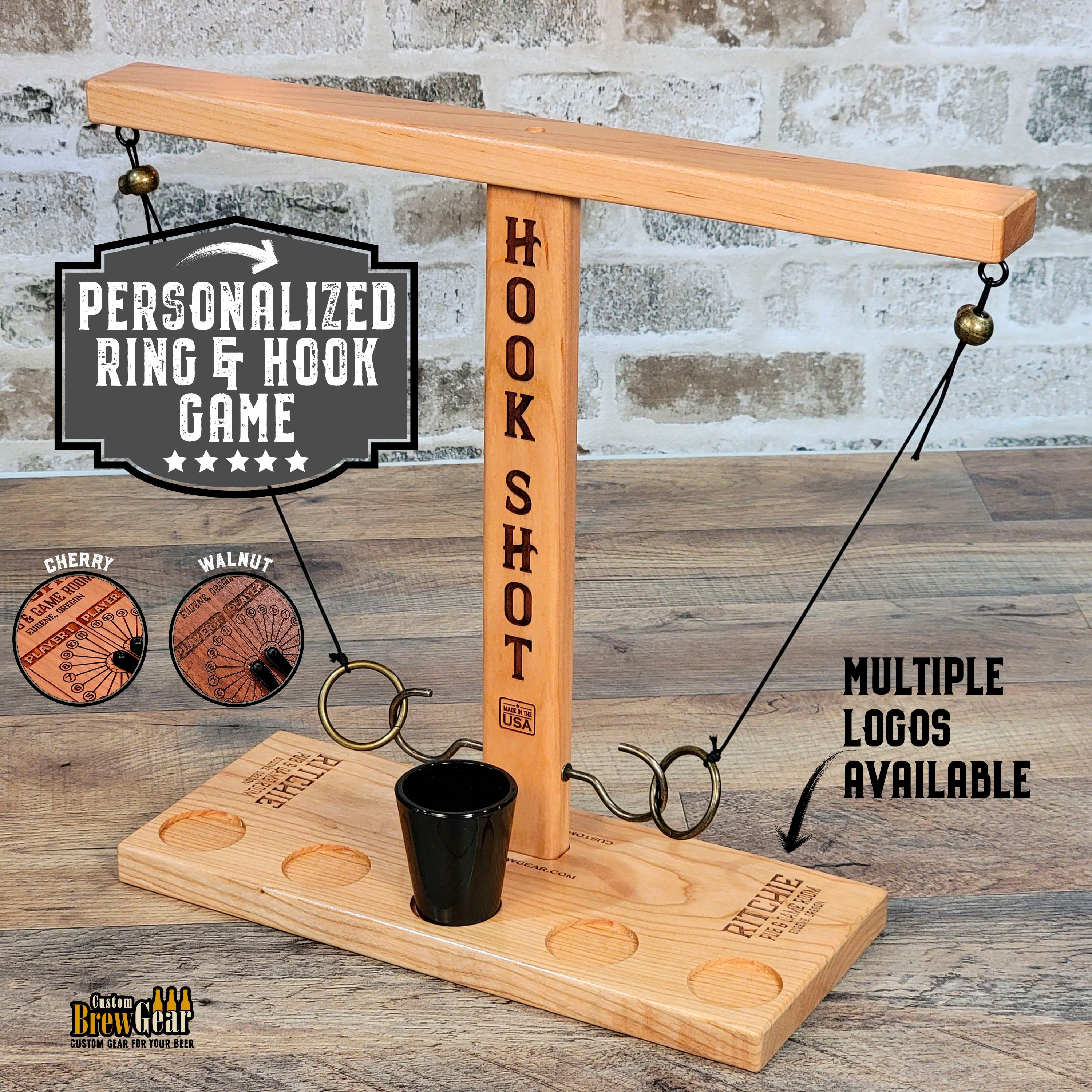 Personalized Ring & Hook Game, Solid Cherry or Walnut Ring Toss