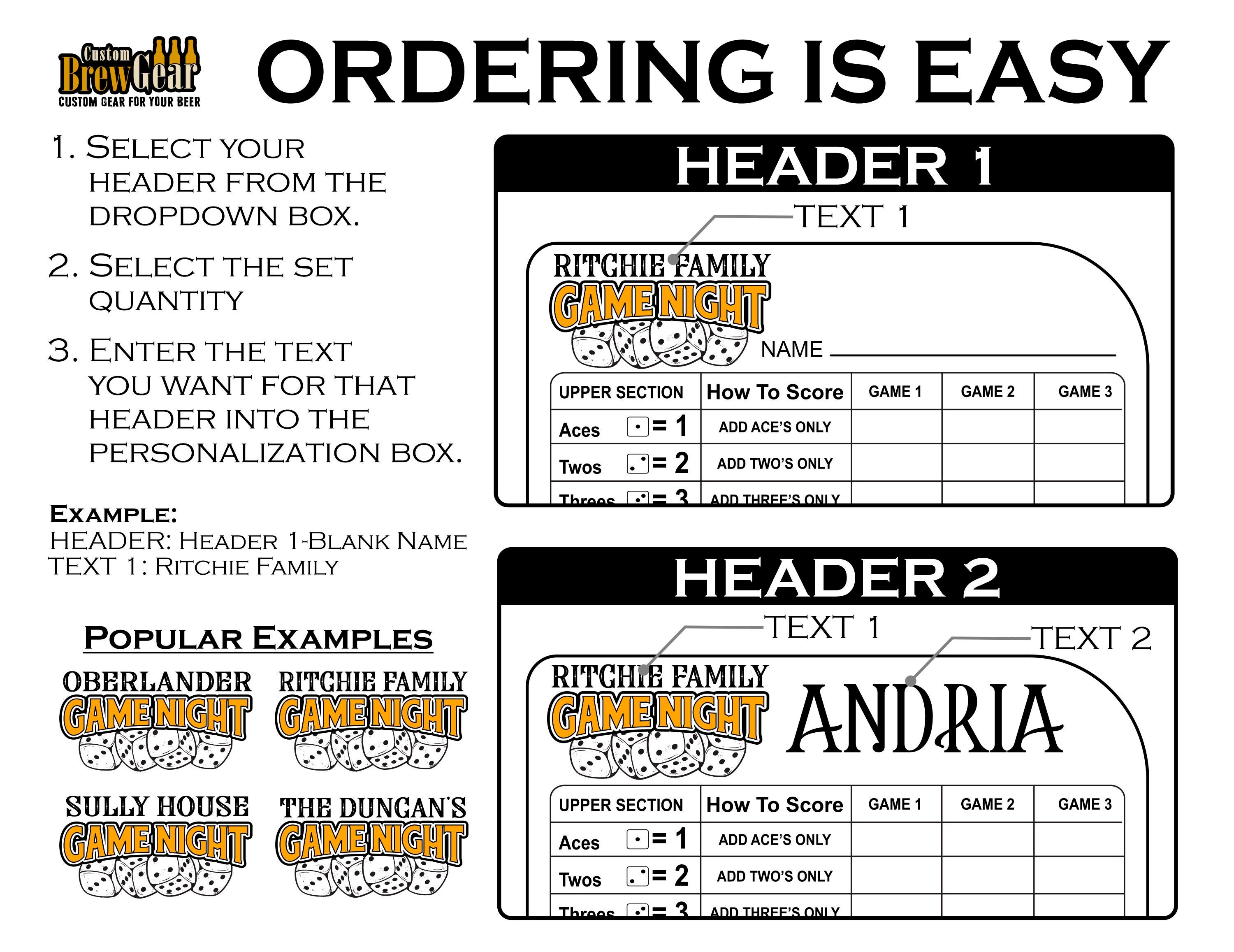 Personalized Dry Erase Dice Game Score Sheet, Used with Yahtzee, Farkle and More, Family Game Night Score Sheet