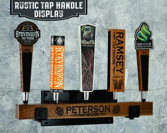 Personalized Rustic Tap Handle Display – Wall-Mounted Solid Walnut Bar Decor