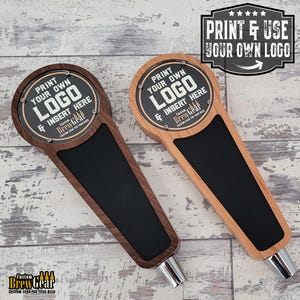 Beer Tap Handle with Changeable Logo & Chalkboard Insert- Customize Your Kegerator Tap Handle | Cherry or Walnut