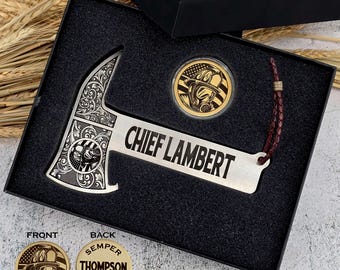 Custom Firefighter Gift | Axe Bottle Opener & Challenge Coin