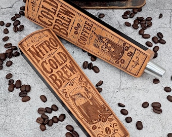 Nitro Cold Brew Coffee Tap Handle, Engraved Cherry Wood
