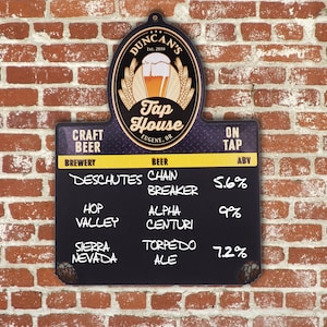 Tableau noir personnalisé pour menu de bière | Tableau de menu personnalisé | Robinetterie édition maison