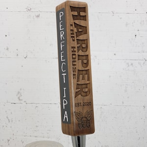 Walnut version of our laser engraved personalized beer tap handle.