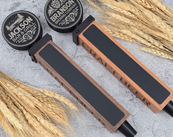Personalized Beer Tap Handle – Black Label Round Edition – Custom Cherry or Walnut Wood with Black Ferrule