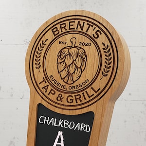 Cherry Custom Beer Tap Handle with Chalkboard Insert, Hop Edition, Personalized Laser Engraved Kegerator Tap Handle