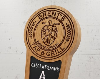 Cherry Custom Beer Tap Handle with Chalkboard Insert, Hop Edition, Personalized Laser Engraved Kegerator Tap Handle