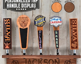 Premium Beer Tap Display, Personalized Beer Tap Display, Available in Solid Walnut or Cherry Wood