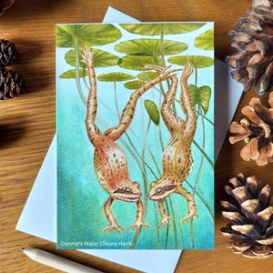 Greetings card x3: Diving Frogs