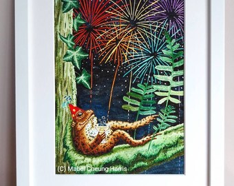 Artists Proof Giclee Art Print of forthcoming Limited Edition: Toad drinking with fireworks