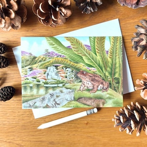 Carte de voeux x3 : crapaud commun à la carrière Haytor, Dartmoor