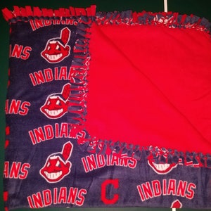 Indians Baseball with Red Back Fleece Tie Blanket image 3