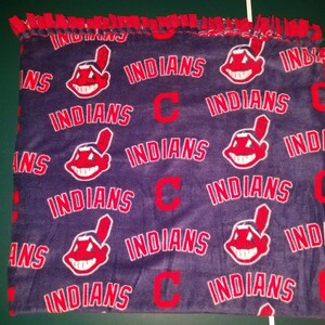 Indians Baseball with Red Back Fleece Tie Blanket image 1