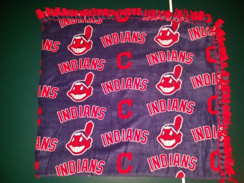 Indians Baseball with Red Back Fleece Tie Blanket image 1