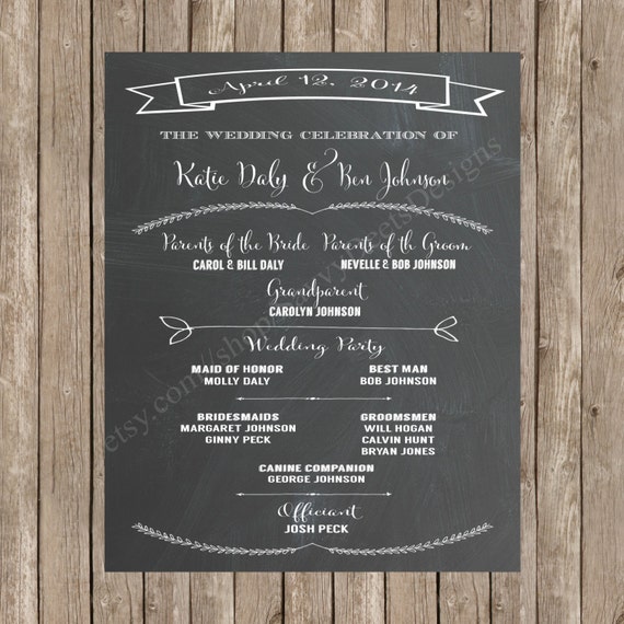 Chalkboard Wedding Program Printable Wedding Program Etsy