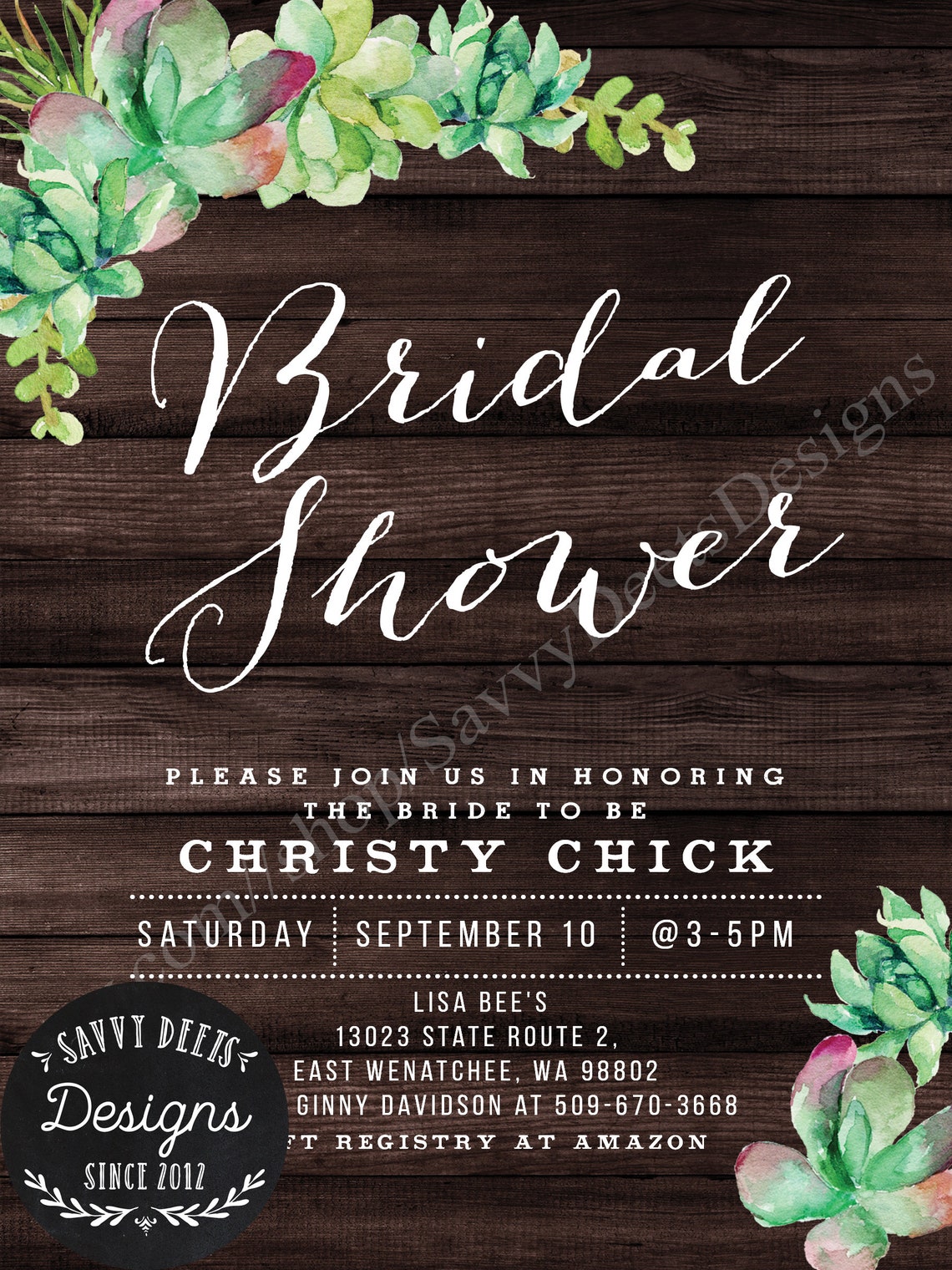 Succulent Bridal Shower Invitation Bridal Shower Invitation Etsy