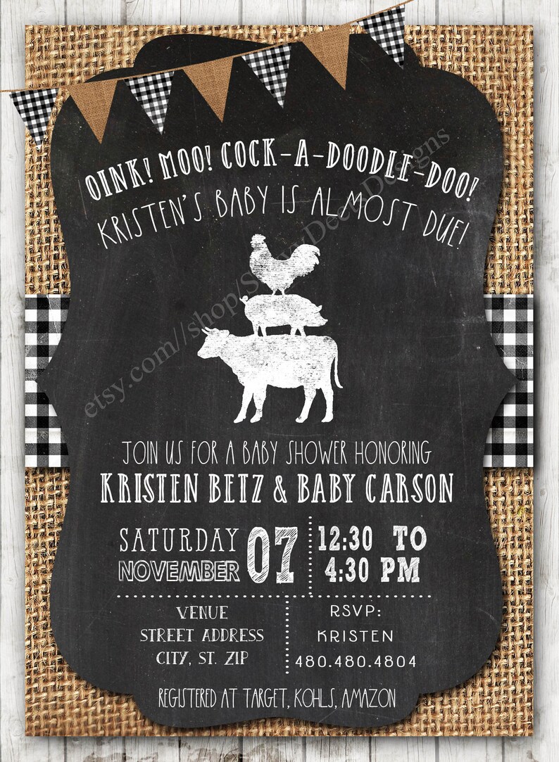 Farm Baby Shower Invitation Printable Chalkboard Farmhouse - Etsy