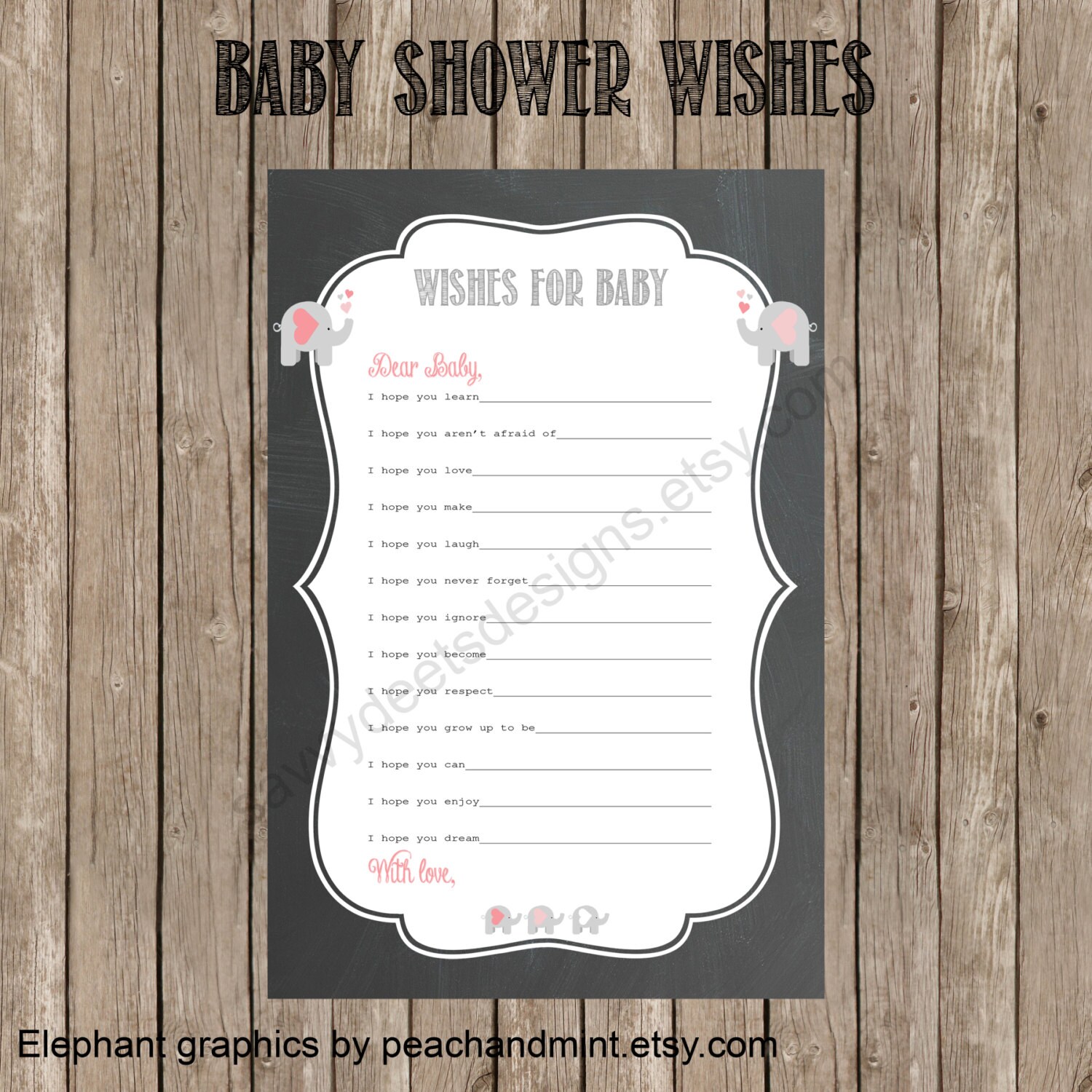 Chalkboard Baby Shower Wishes for Baby Card Printable Etsy